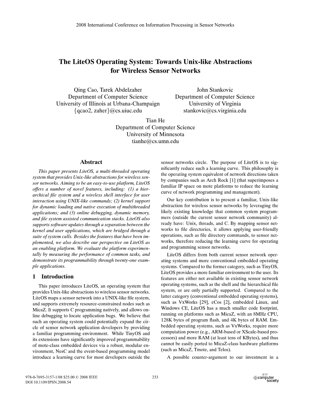 The Liteos Operating System: Towards Unix-Like Abstractions for Wireless Sensor Networks