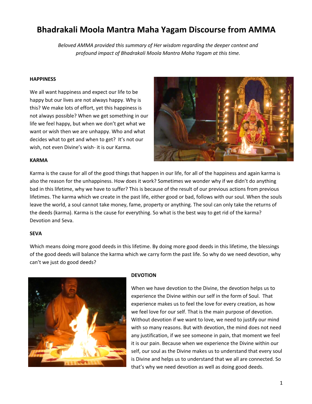 Bhadrakali Moola Mantra Maha Yagam Discourse from AMMA