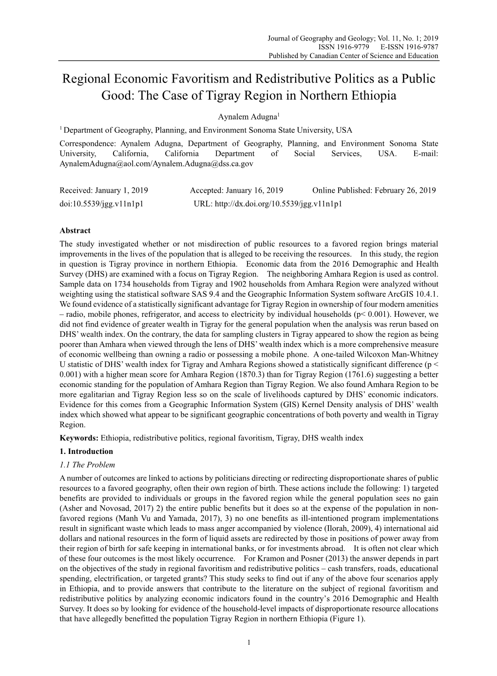 The Case of Tigray Region in Northern Ethiopia