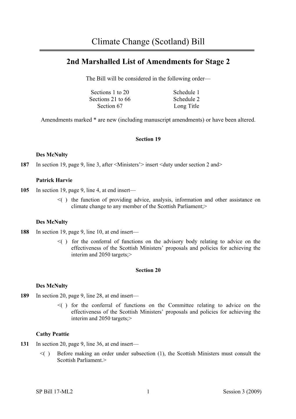 2Nd Marshalled List of Amendments for Stage 2