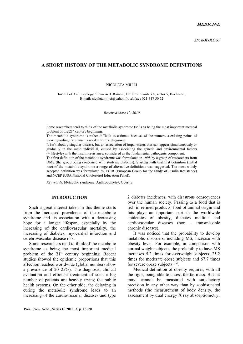 A Short History of the Metabolic Syndrome Definitions