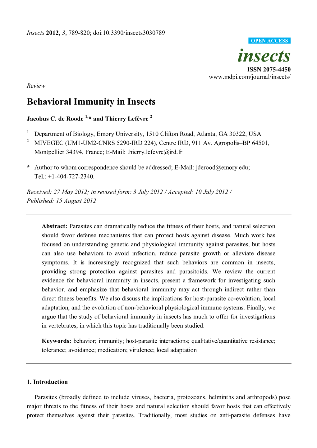 Behavioral Immunity in Insects