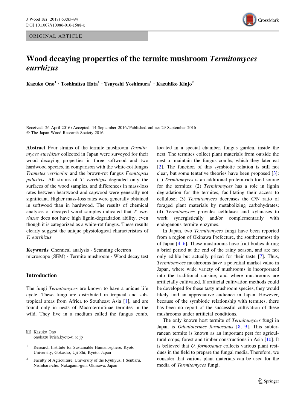 Wood Decaying Properties of the Termite Mushroom Termitomyces Eurrhizus