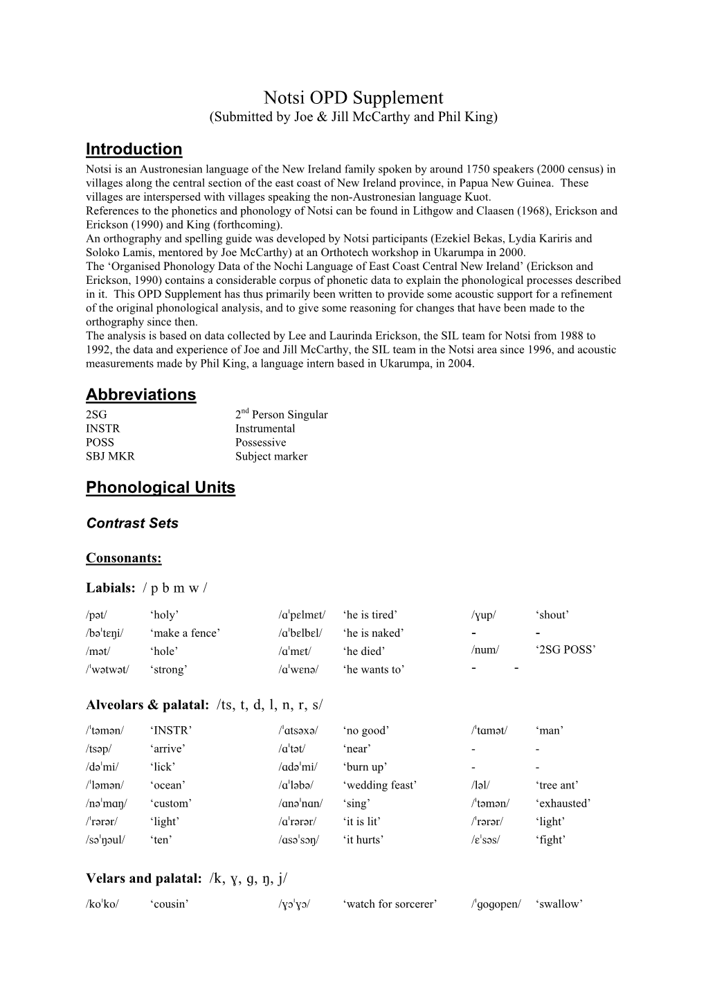 Notsi OPD Supplement (Submitted by Joe & Jill Mccarthy and Phil King)