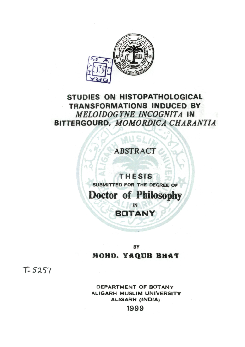 Doctor of Philosophy in BOTANY