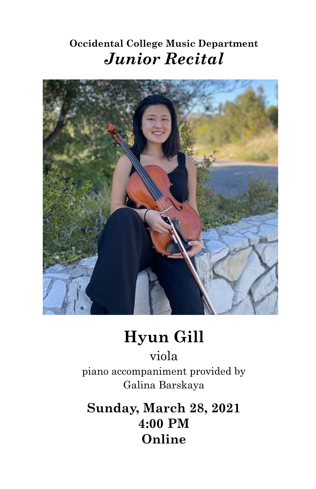 3/28 Hyun Gill Junior Recital Program