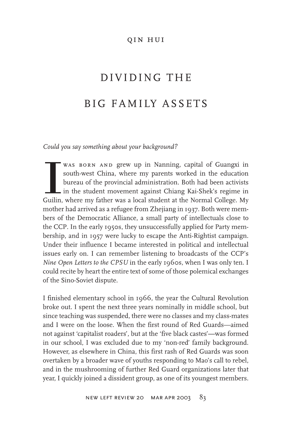 Dividing the Big Family Assets