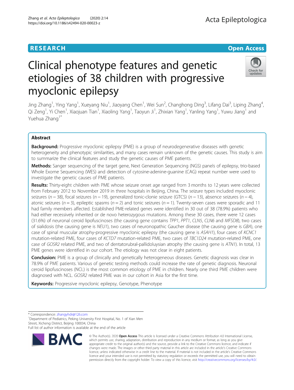 Clinical Phenotype Features and Genetic Etiologies of 38 Children