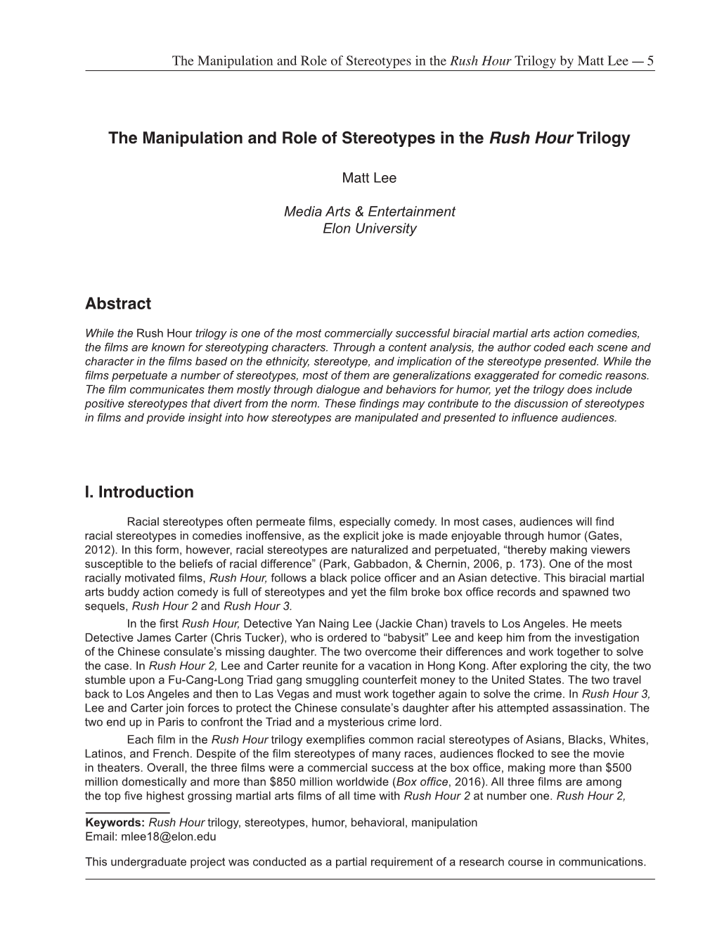 The Manipulation and Role of Stereotypes in the Rush Hour Trilogy by Matt Lee — 5