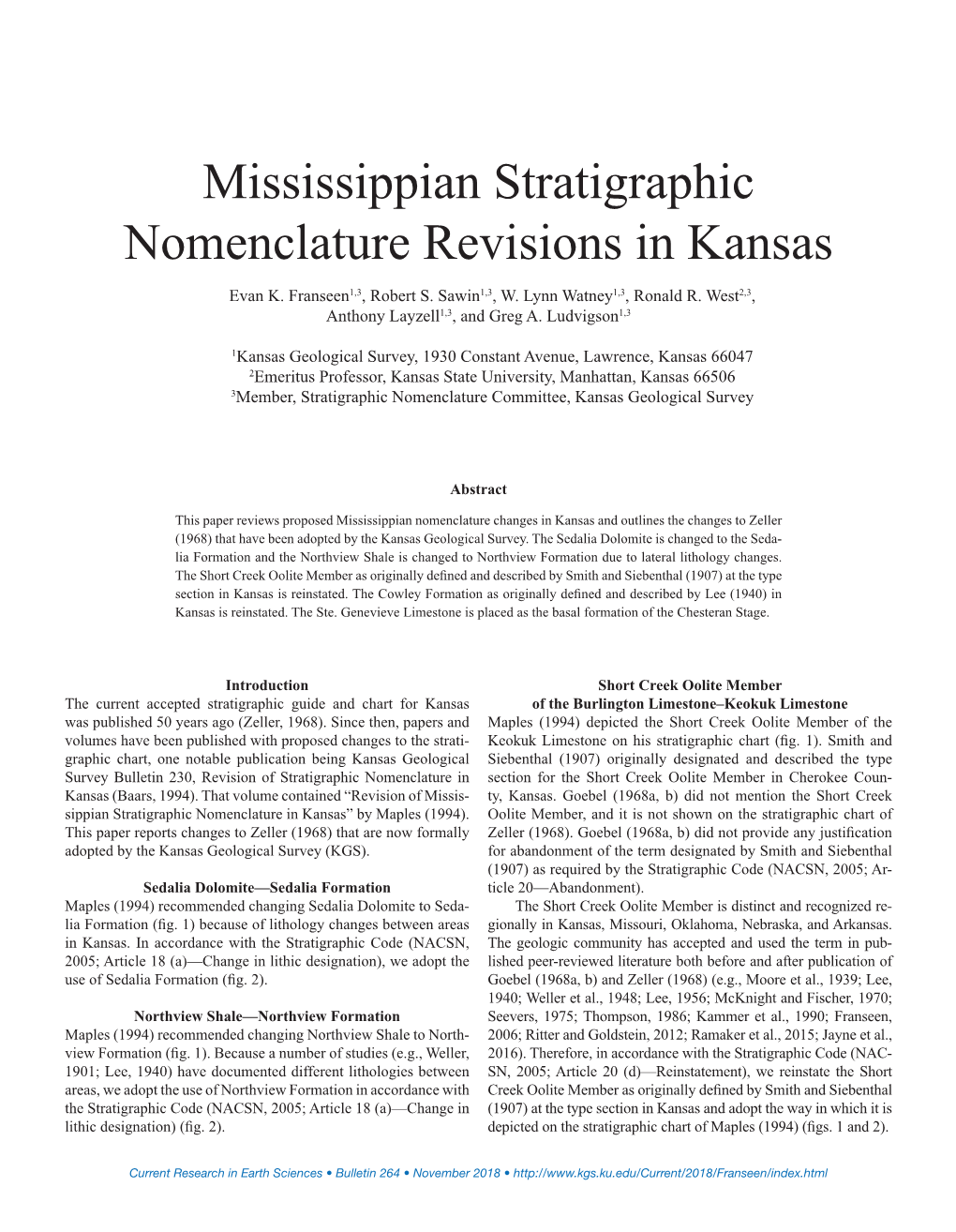 Mississippian Stratigraphic Nomenclature Revisions in Kansas Evan K