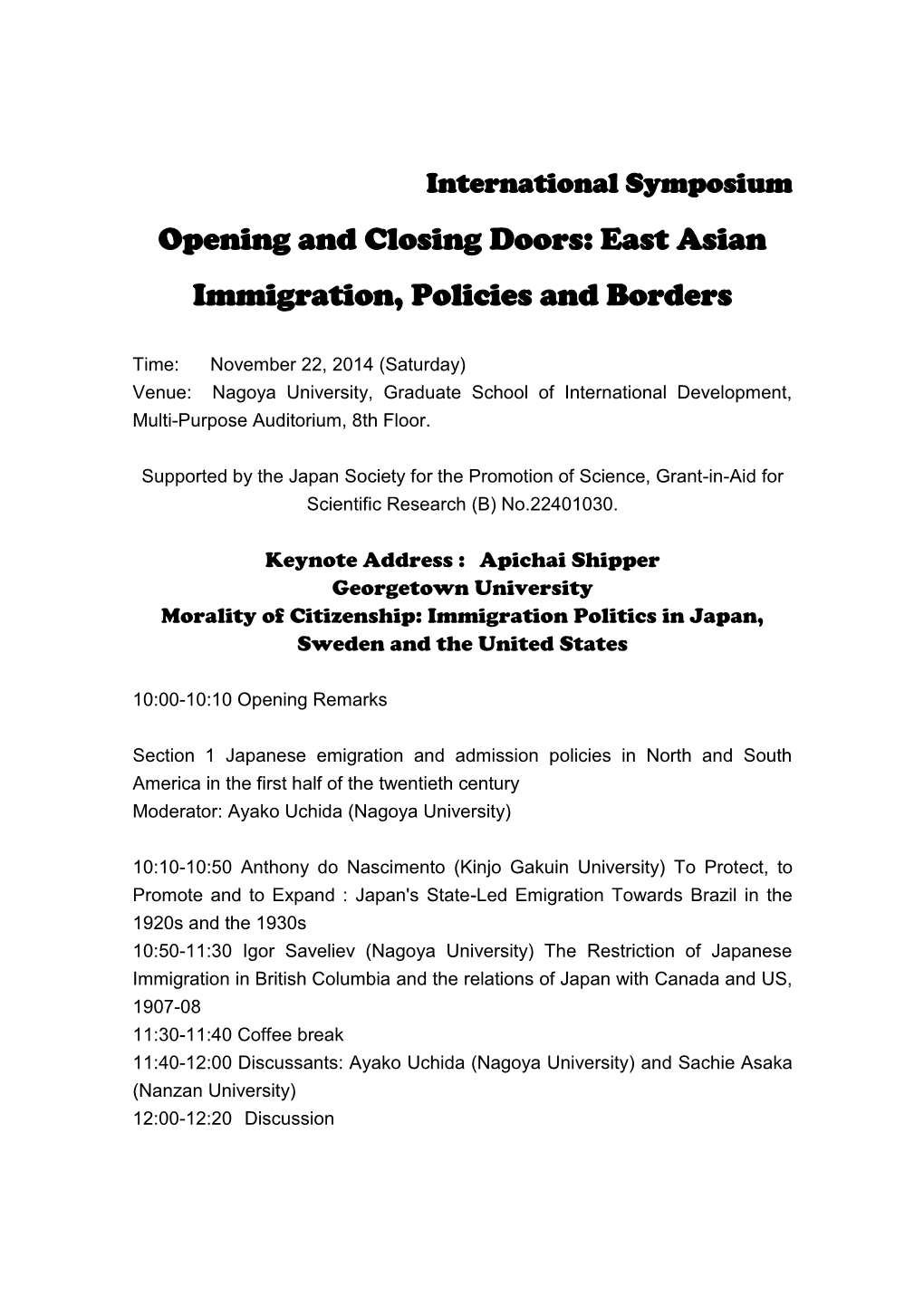 Opening and Closing Doors: East Asian Immigration, Policies and Borders