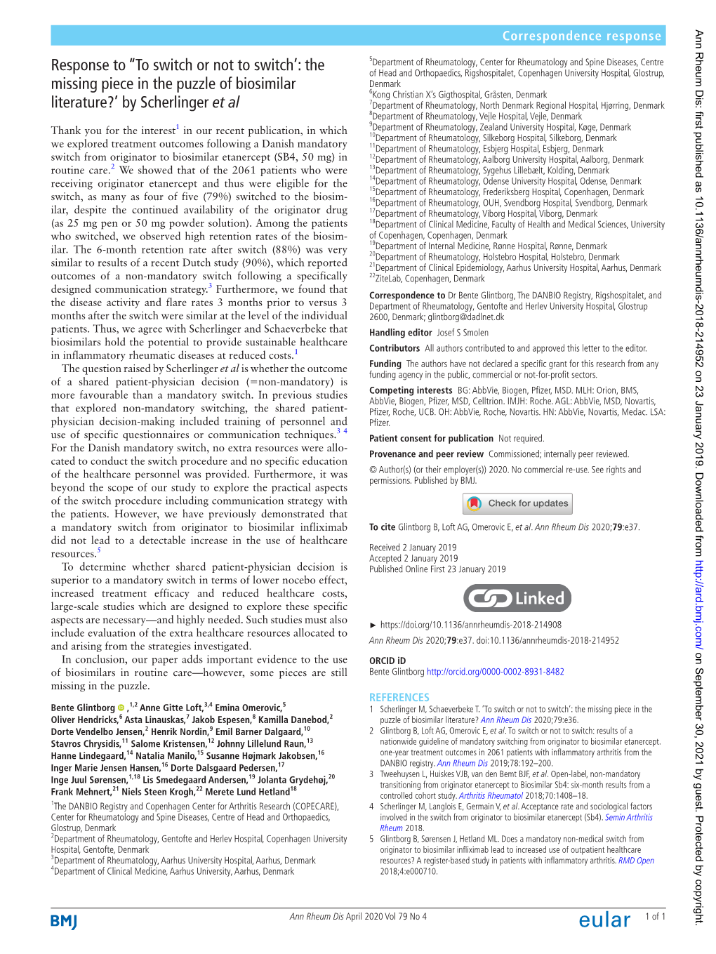 Response to ''To Switch Or Not to Switch': the Missing Piece in the Puzzle of Biosimilar Literature?' by Scherlinger Et