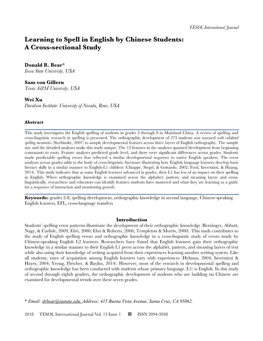 Learning to Spell in English by Chinese Students: a Cross-Sectional Study