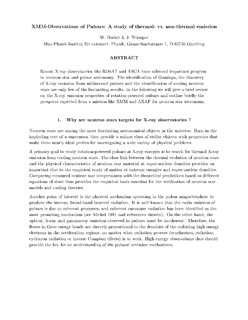 XMM-Observations of Pulsars: a Study of Thermal- Vs. Non-Thermal Emission