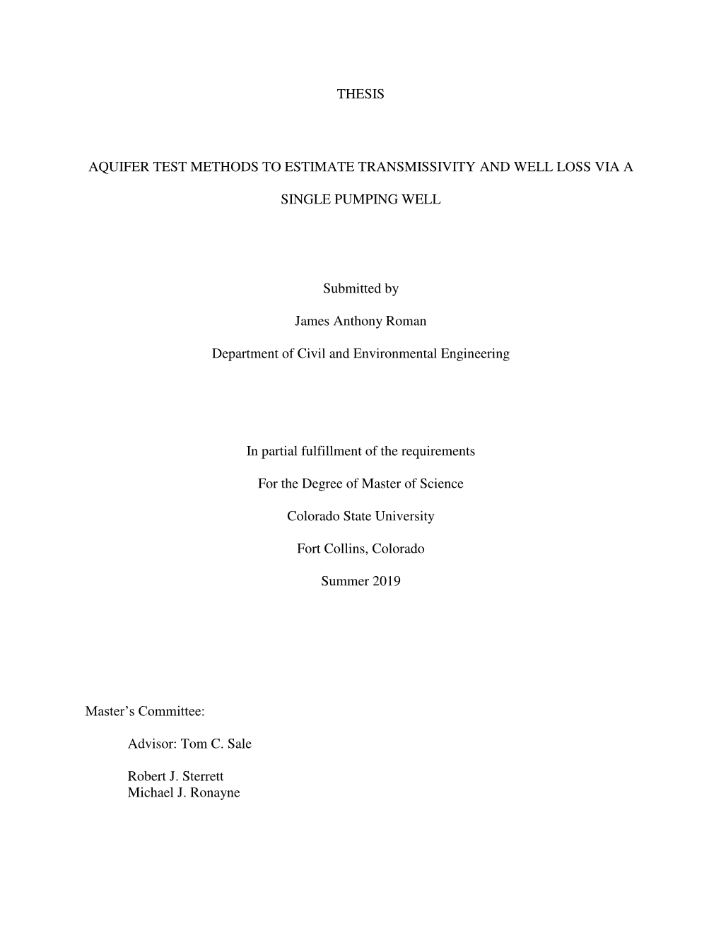 Thesis Aquifer Test Methods to Estimate Transmissivity