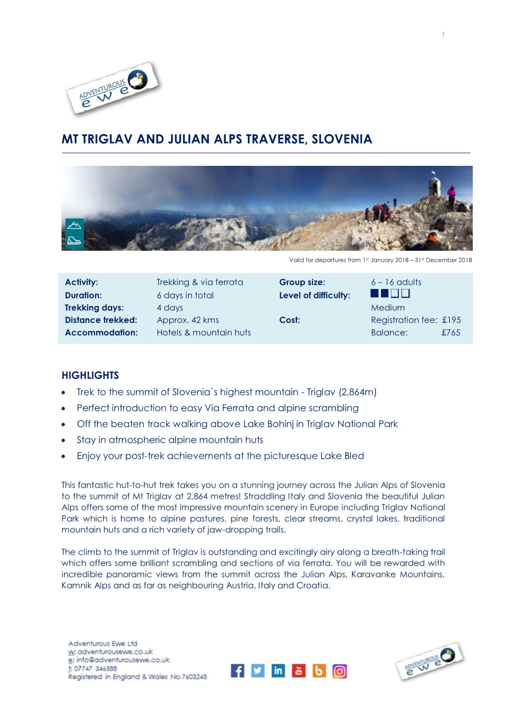 Mt Triglav and Julian Alps Traverse, Slovenia