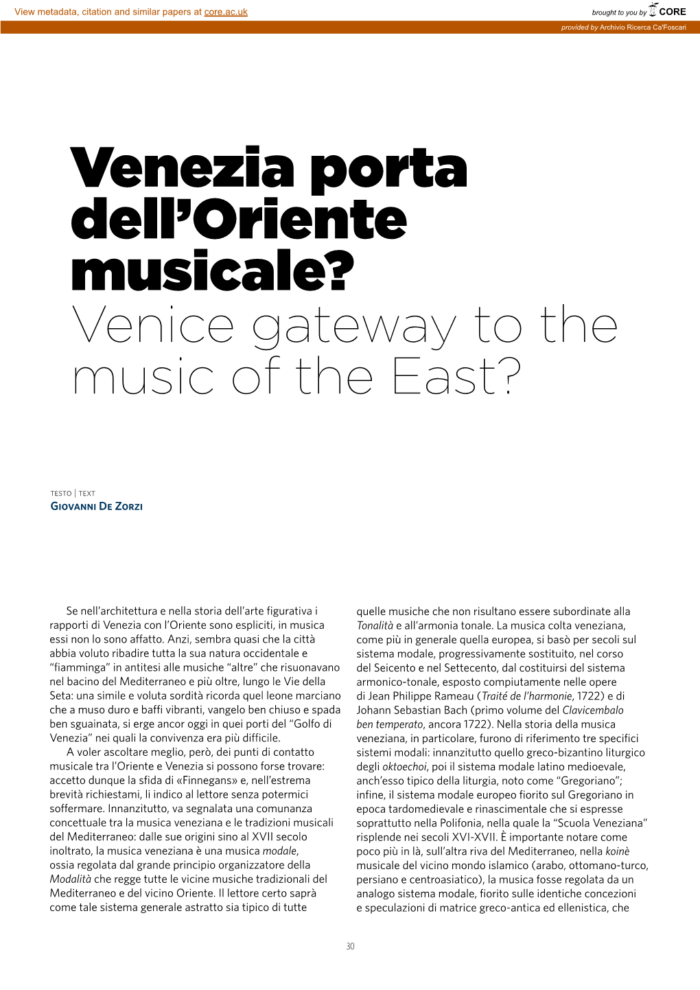 Venezia Porta Dell'oriente Musicale?