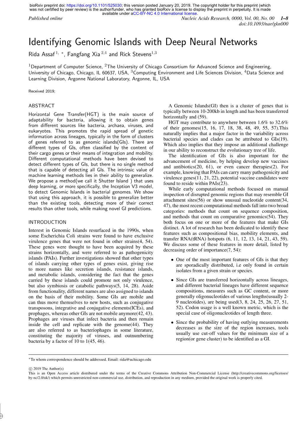 Identifying Genomic Islands with Deep Neural Networks Rida Assaf 1, ∗, Fangfang Xia 2,4 and Rick Stevens1,3