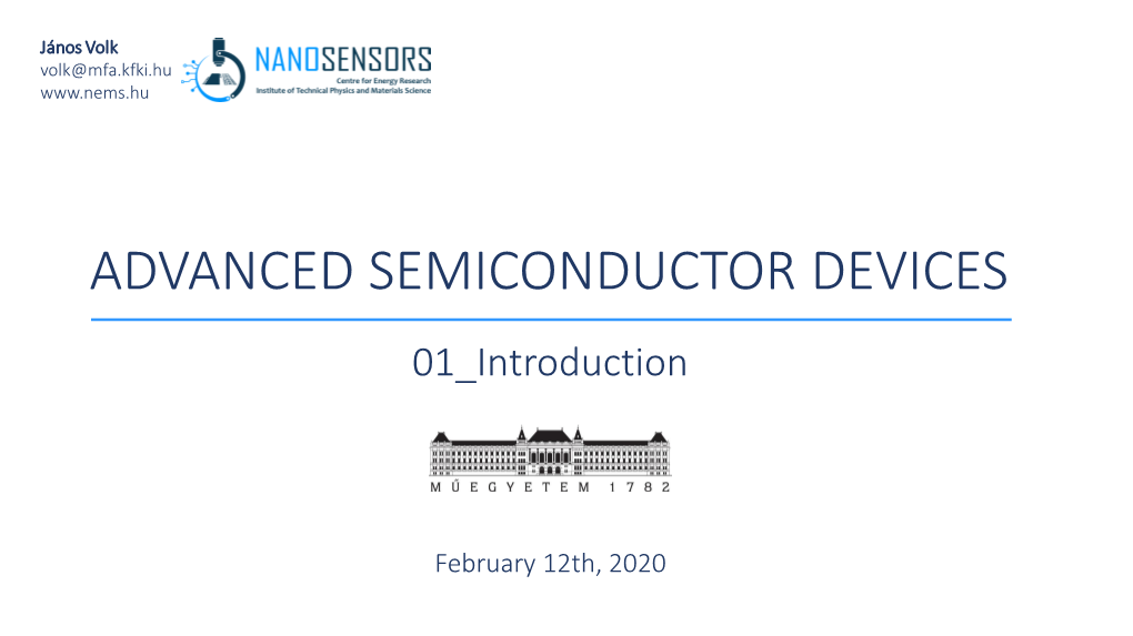 ADVANCED SEMICONDUCTOR DEVICES 01 Introduction