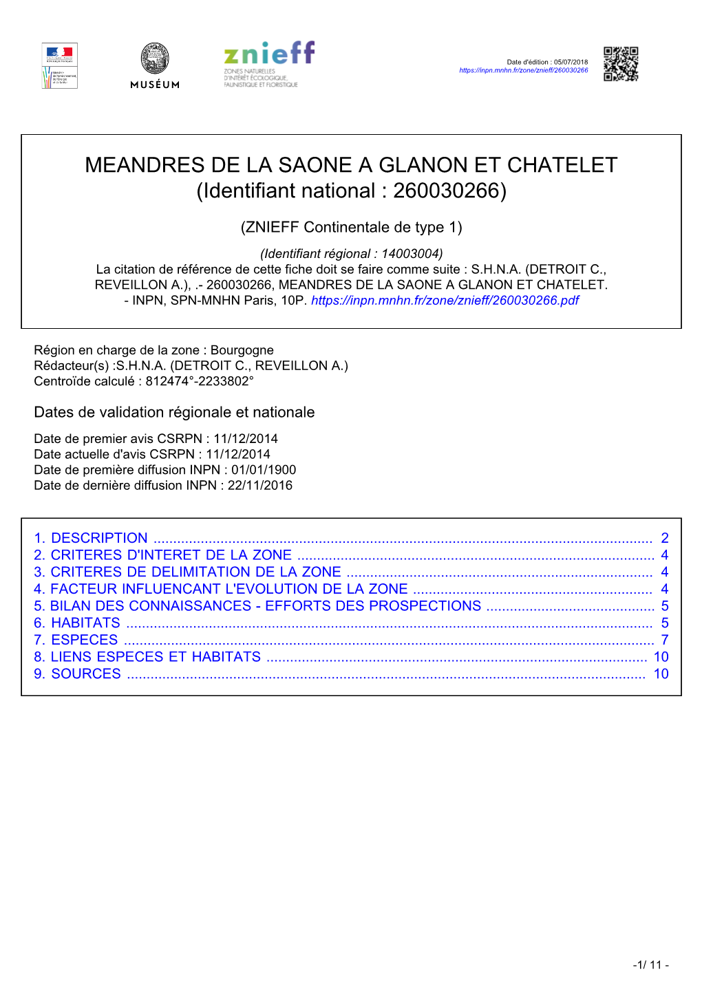 MEANDRES DE LA SAONE a GLANON ET CHATELET (Identifiant National : 260030266)