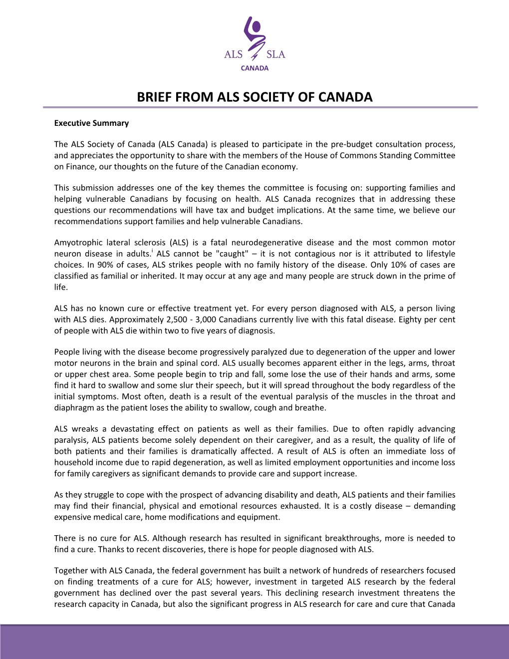 Brief from Als Society of Canada