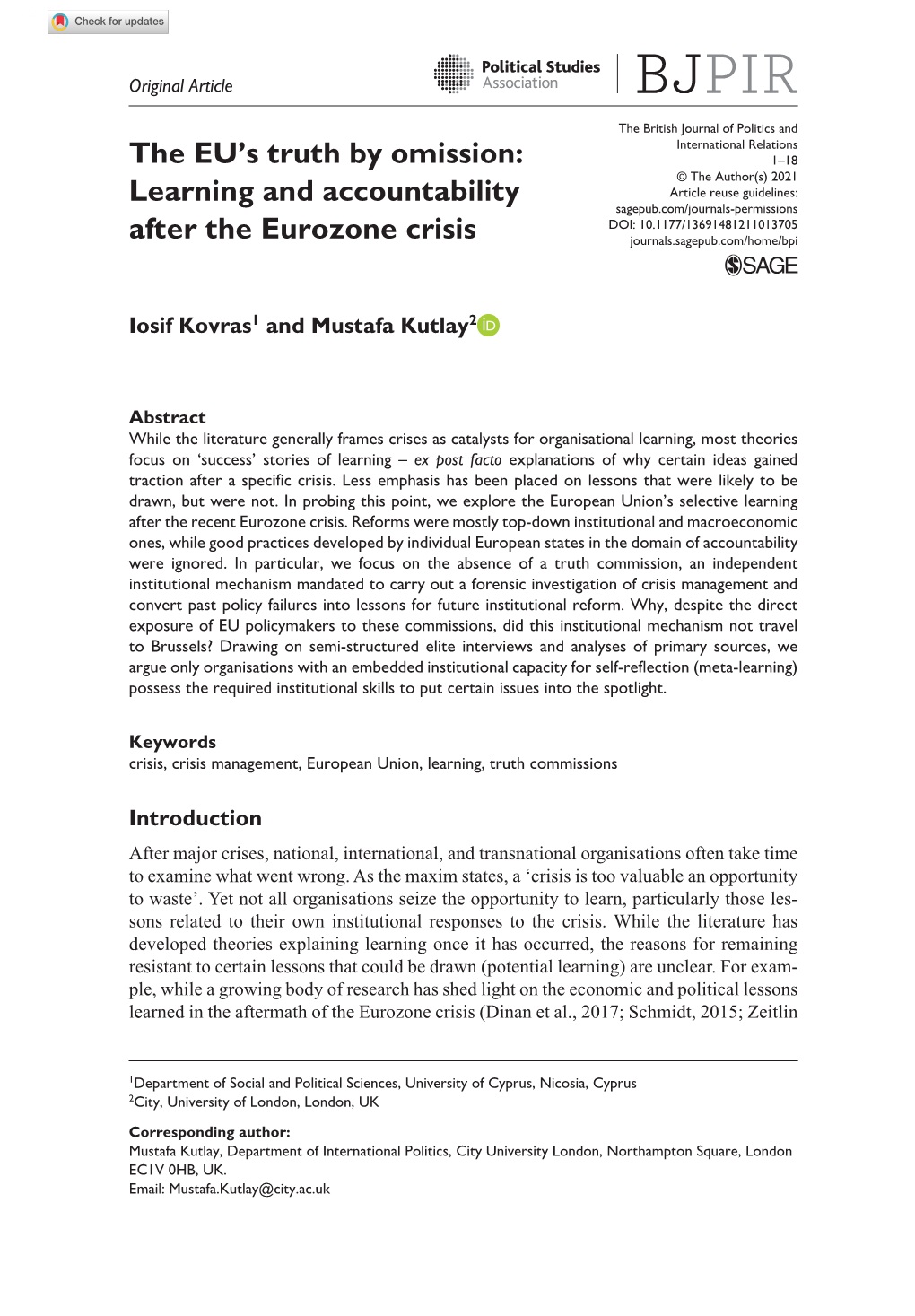 Learning and Accountability After the Eurozone Crisis
