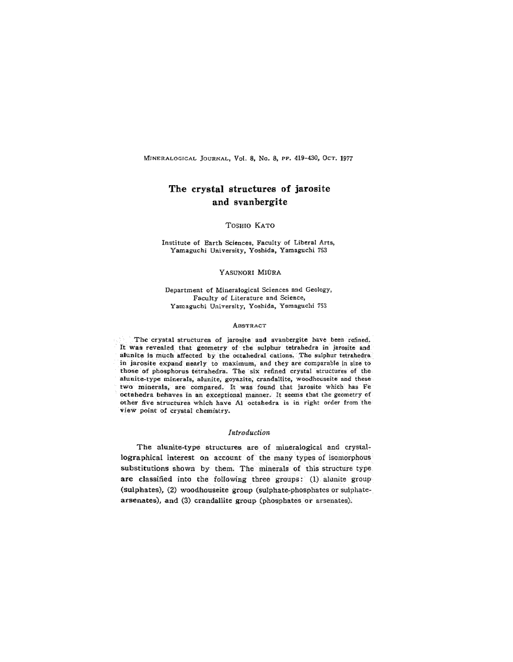 The Crystal Structures of Jarosite and Bvanbergite