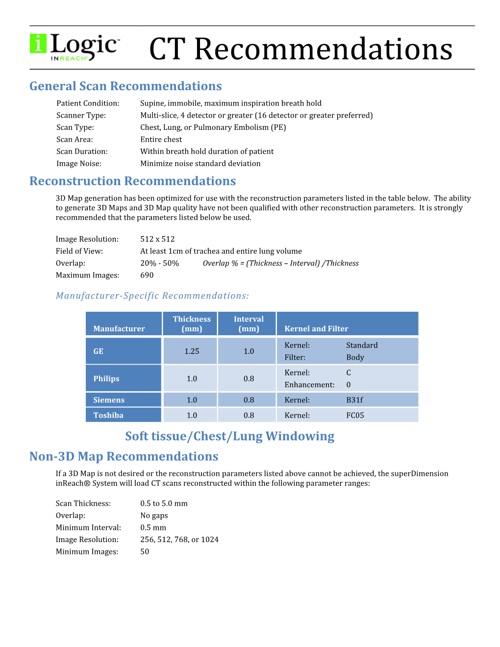 CT Scanner Parameter Options