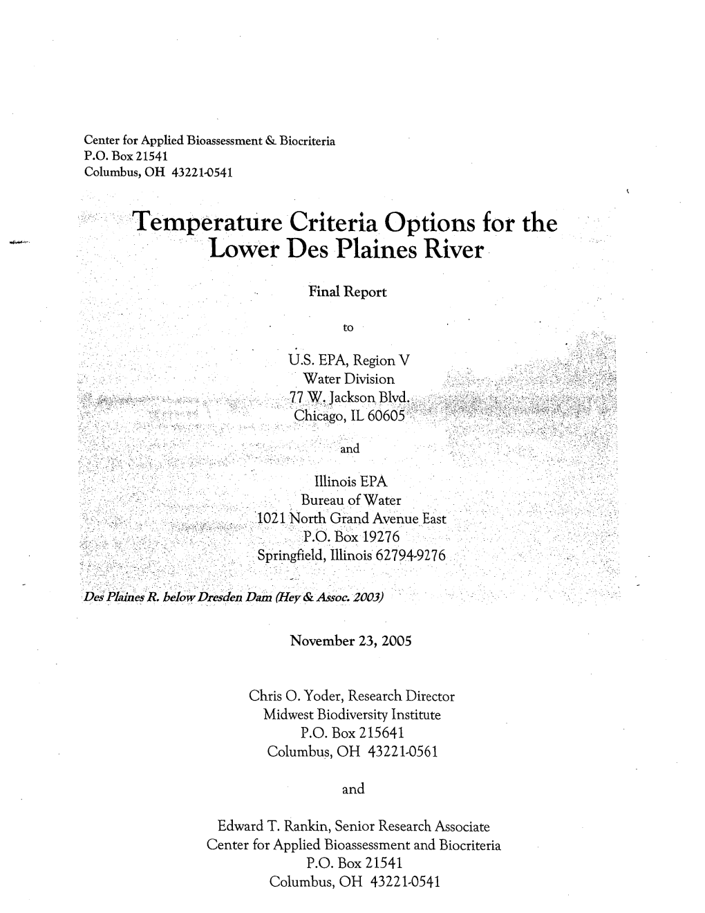 Temperature Criteria Options for the Lower Des Plaines River
