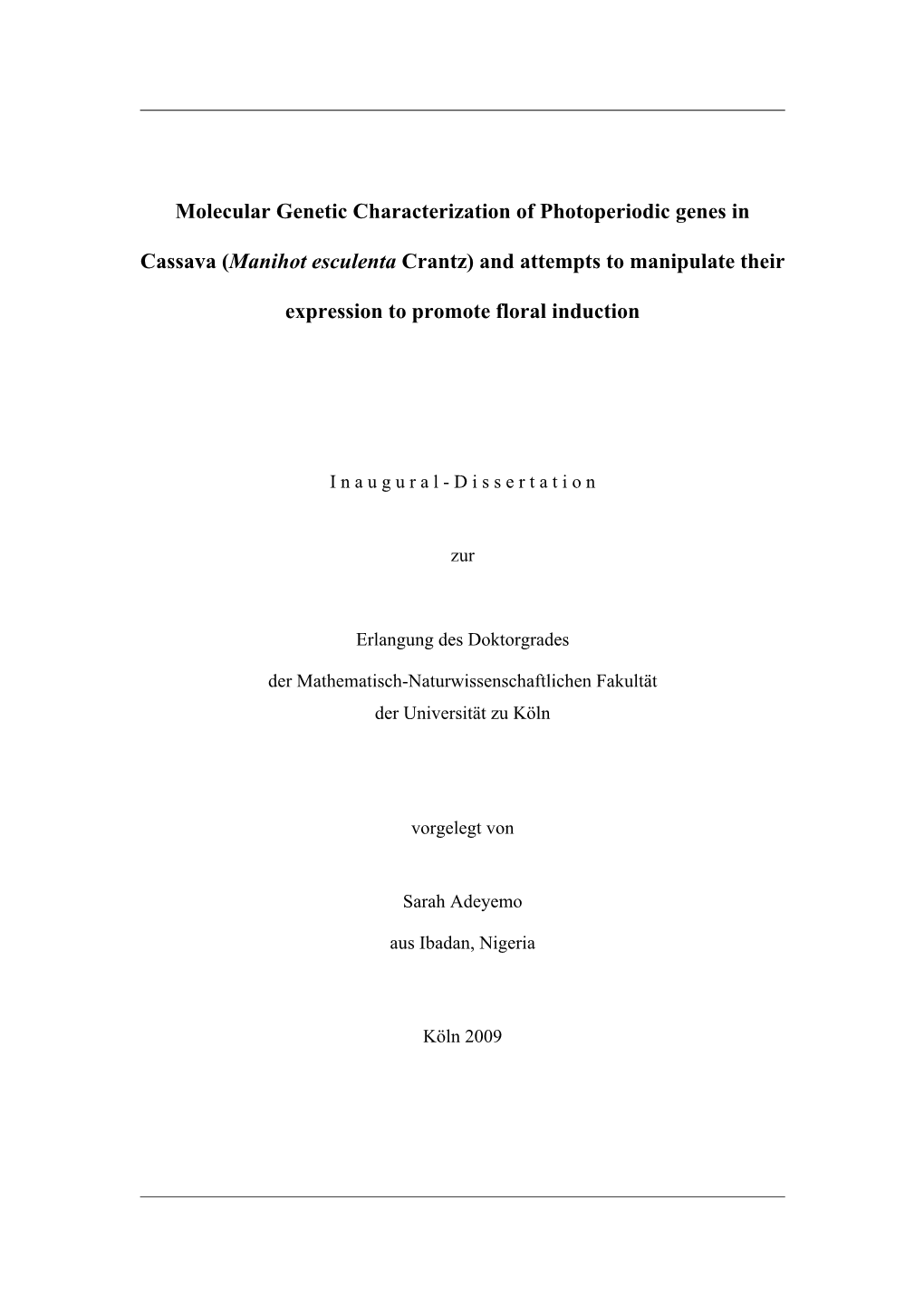 Molecular Genetic Characterization of Photoperiodic Genes In