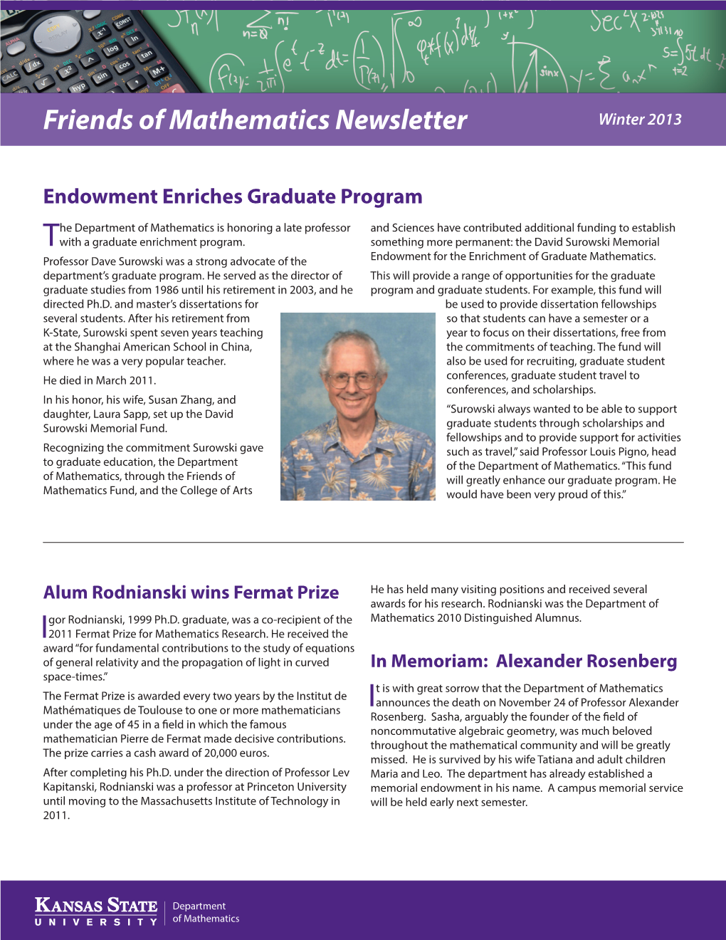 Friends of Mathematics Newsletter Winter 2013