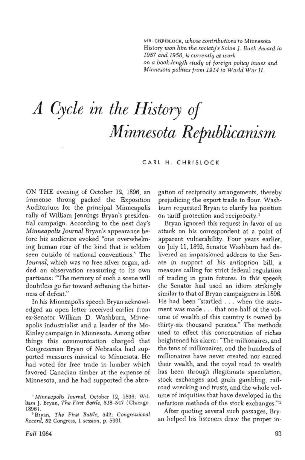 A Cycle in the History of Minnesota Republicanism