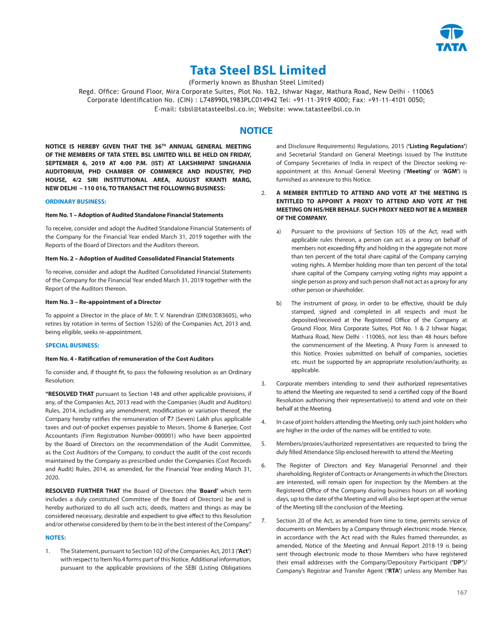 Tata Steel BSL Limited (Formerly Known As Bhushan Steel Limited) Regd