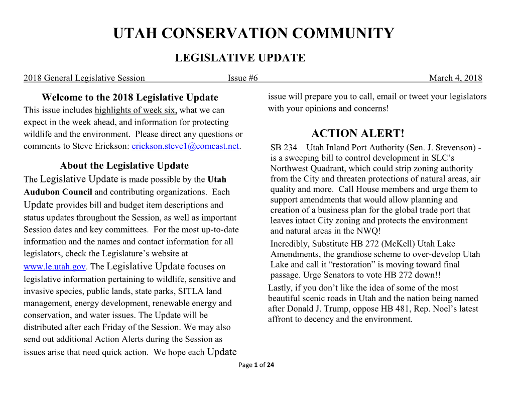 Utah Conservation Community Legislative Update