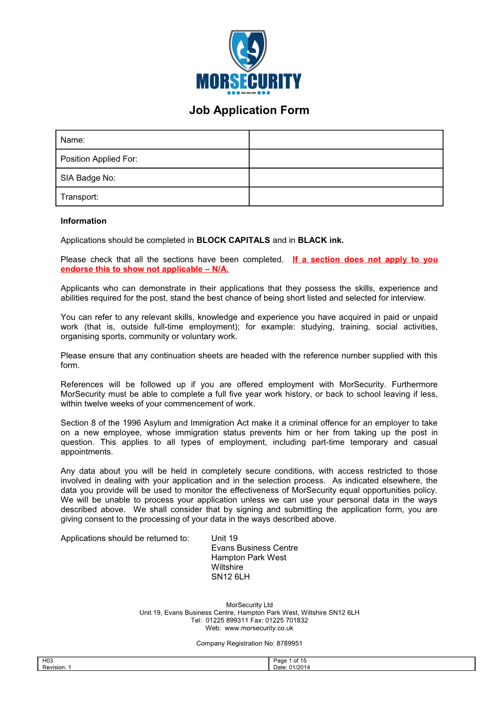 Job Application Form s6