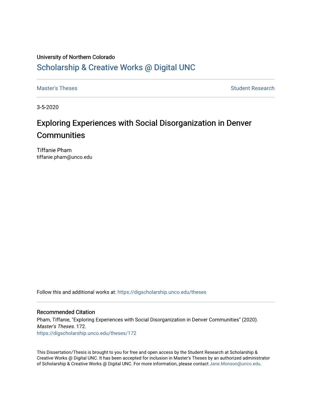 Exploring Experiences with Social Disorganization in Denver Communities