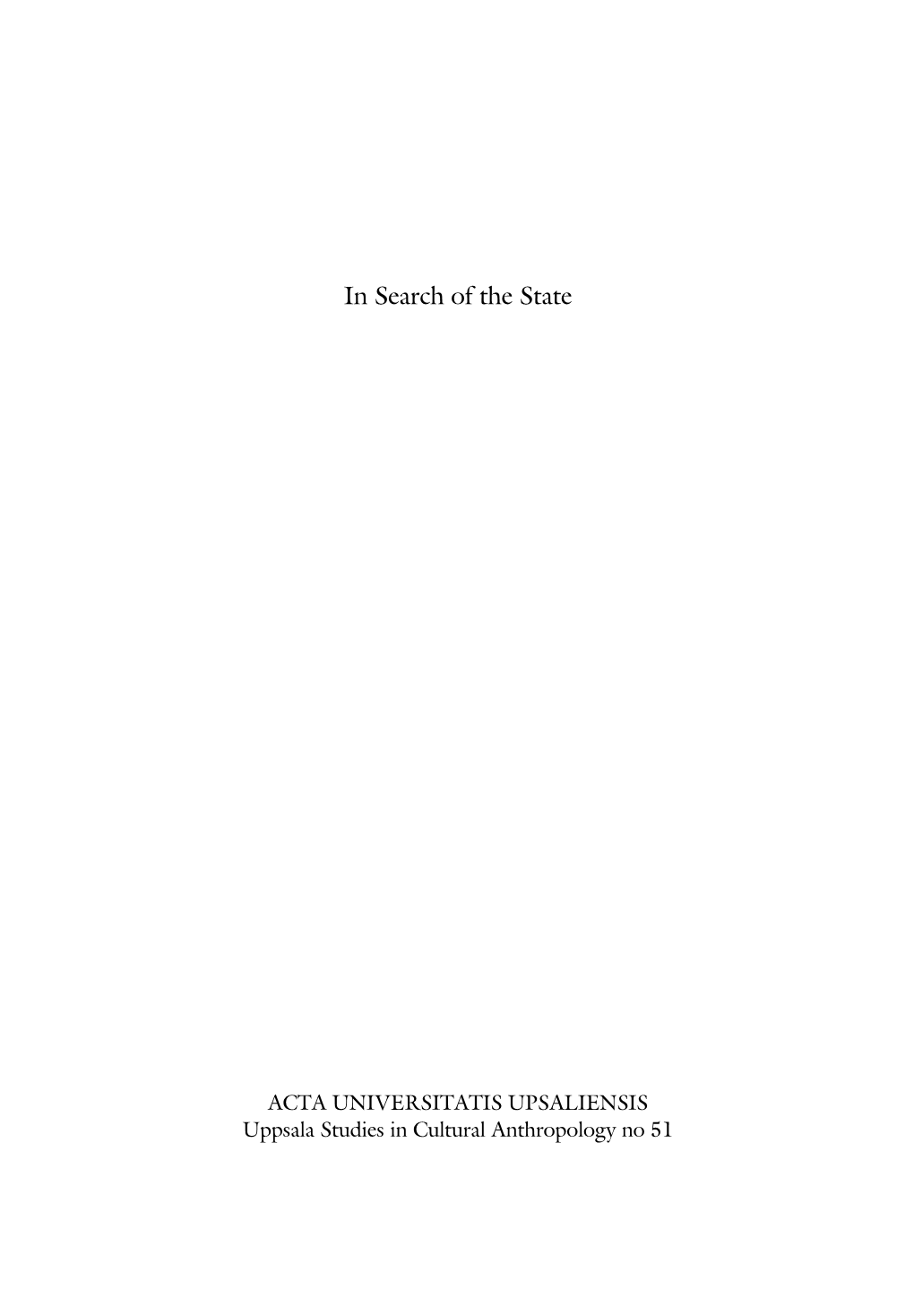In Search of the State. an Ethnography of Public Service Provision in Urban Niger
