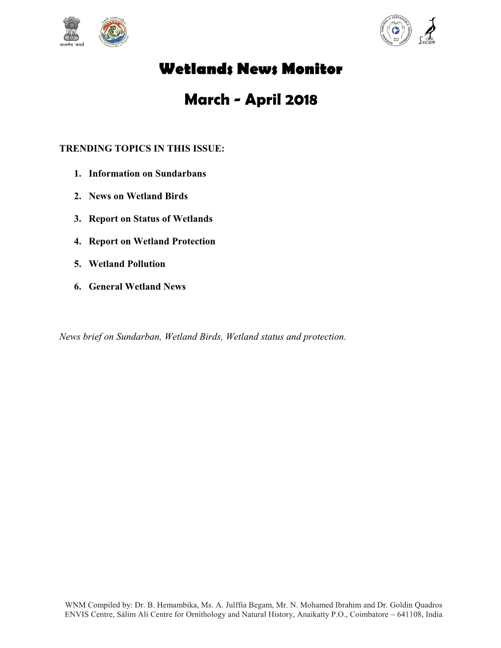 Wetlands News Monitor March - April 2018