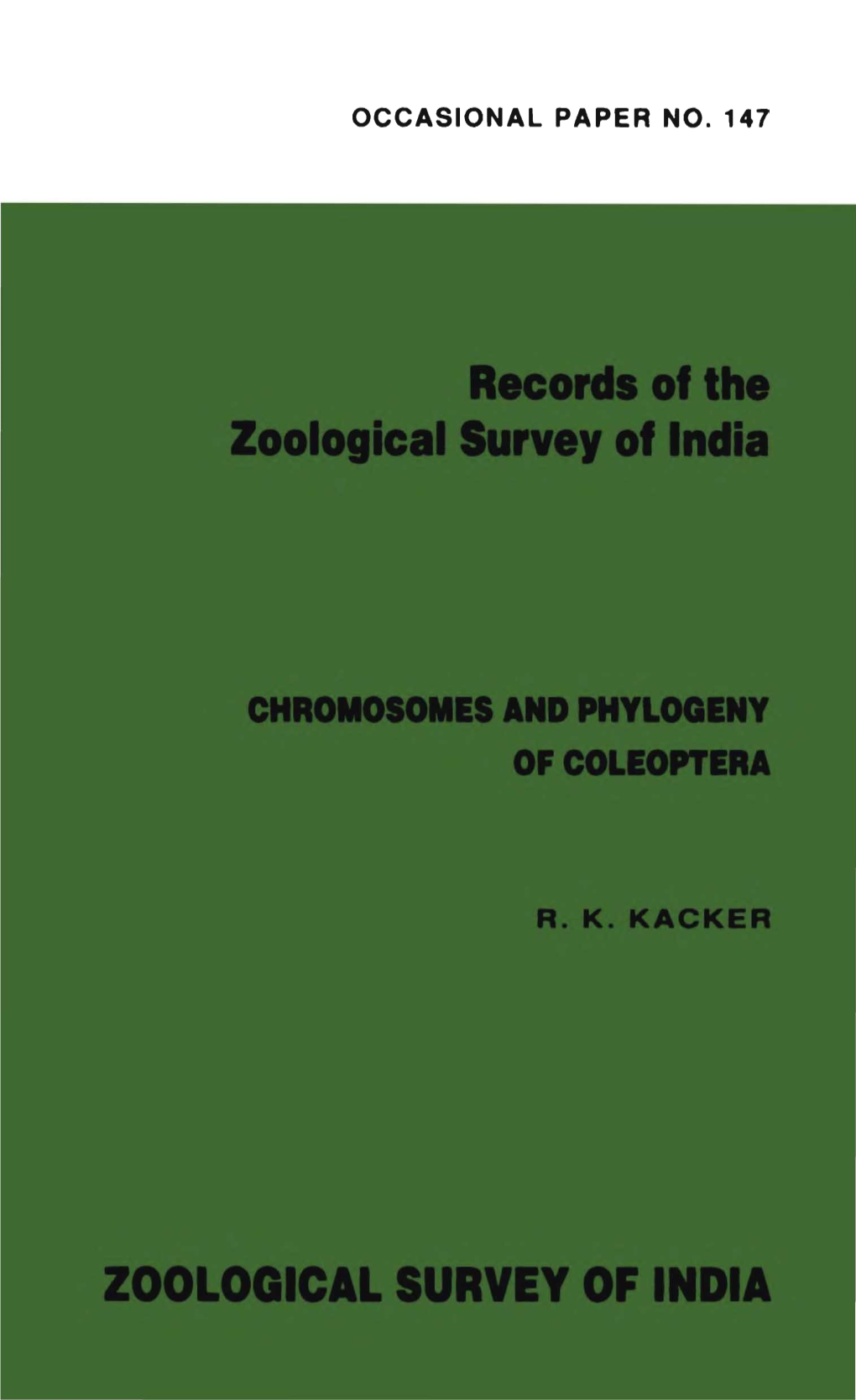 OCCASIONAL PAPER Ino. 147 RECORDS of the ZOOLOGICAL SURVEY of INDIA