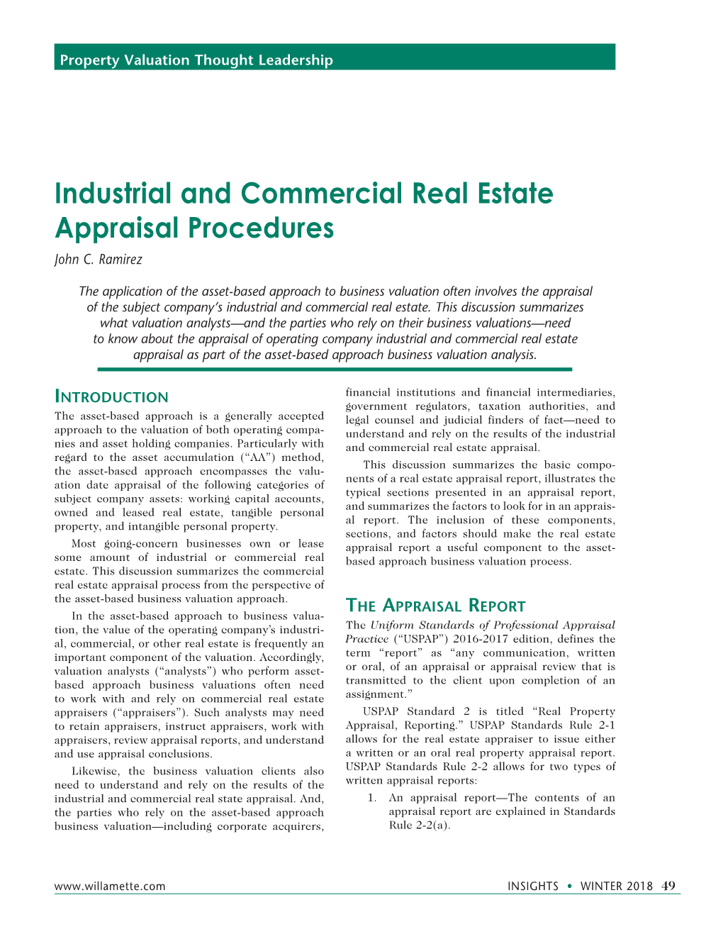 Industrial and Commercial Real Estate Appraisal Procedures John C