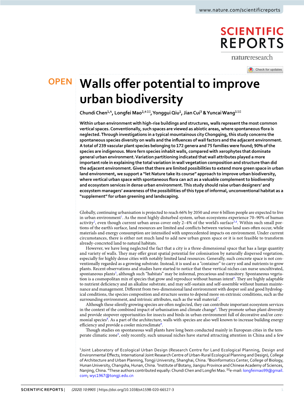 Walls Offer Potential to Improve Urban Biodiversity