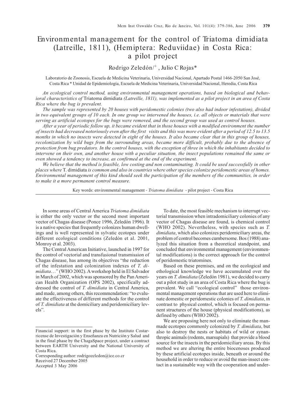 Environmental Management for the Control of Triatoma Dimidiata