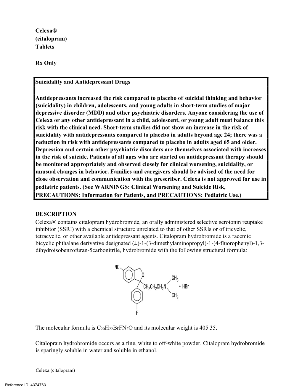 Celexa® (Citalopram) Tablets