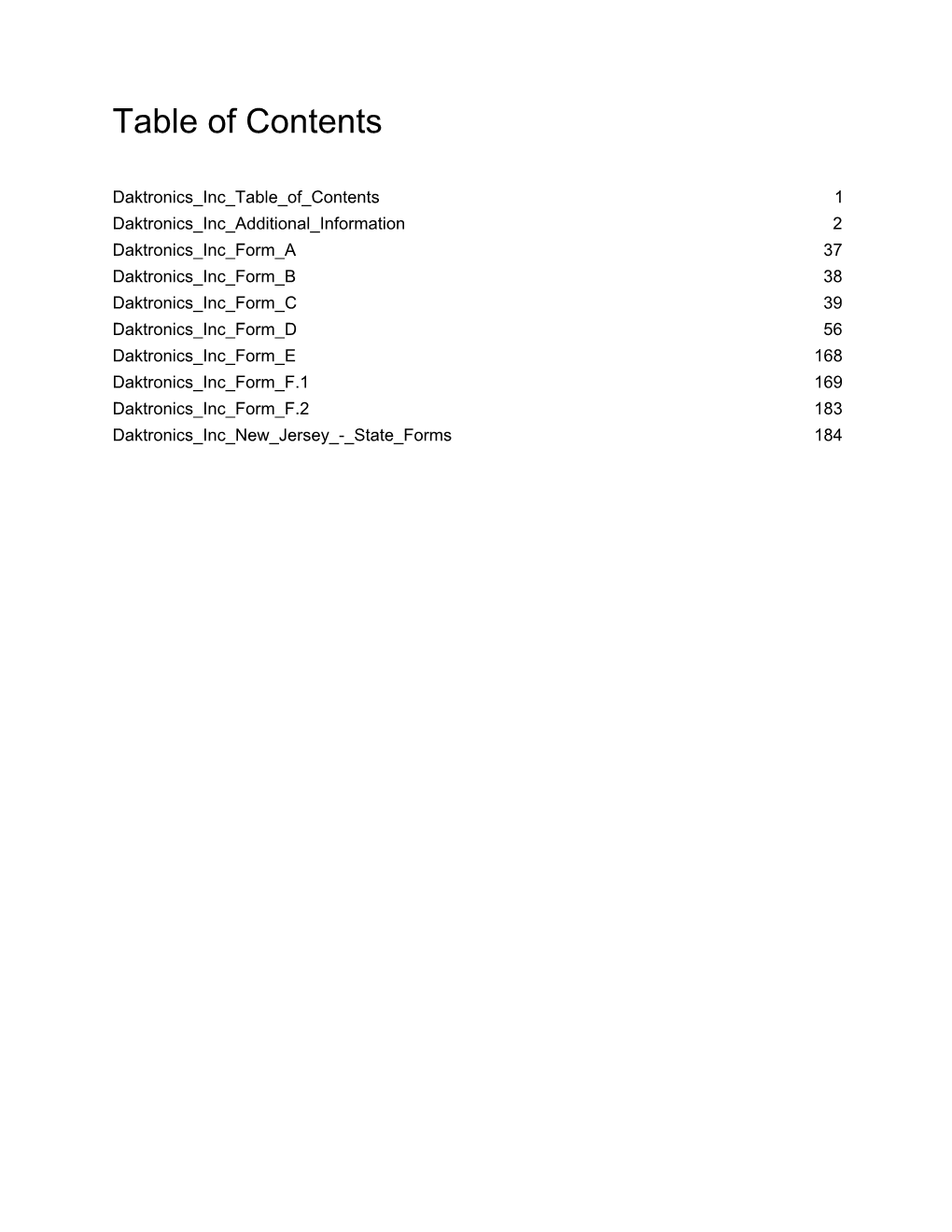 Table of Contents