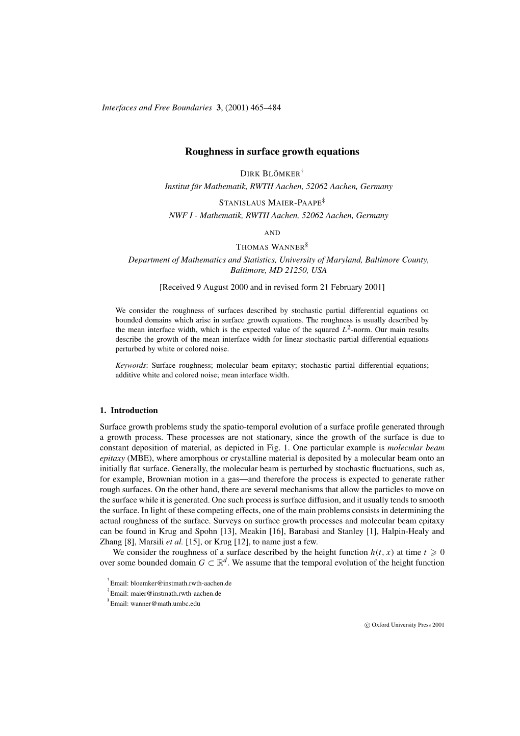 Roughness in Surface Growth Equations