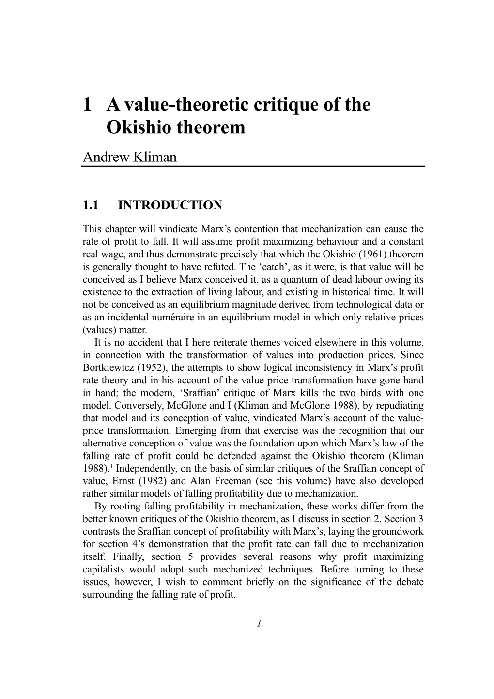 A Value-Theoretic Critique of the Okishio Theorem Andrew Kliman