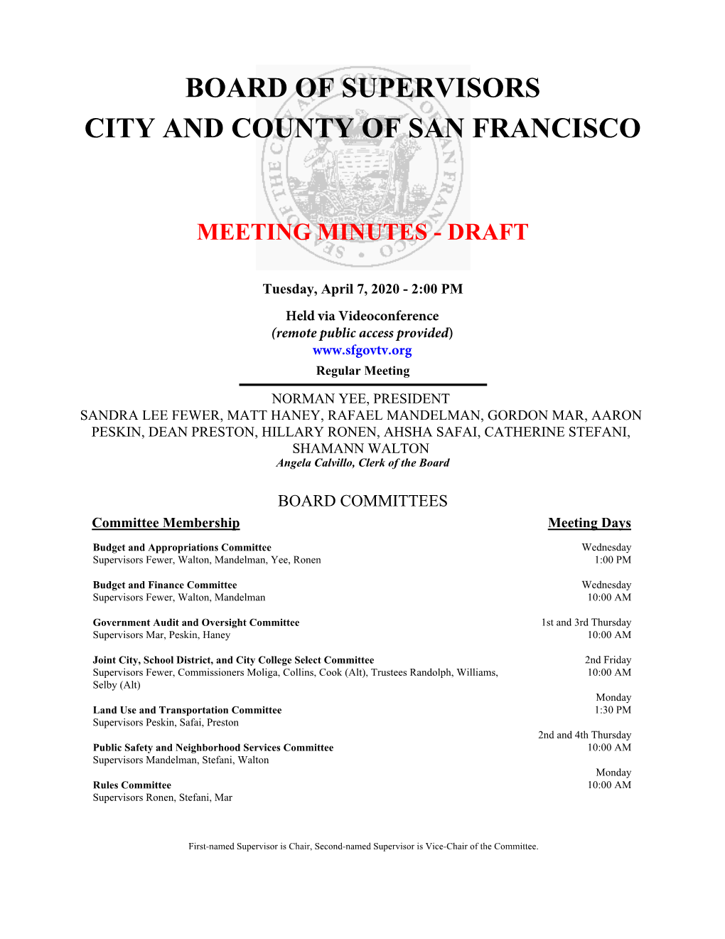 Meeting Minutes - Draft