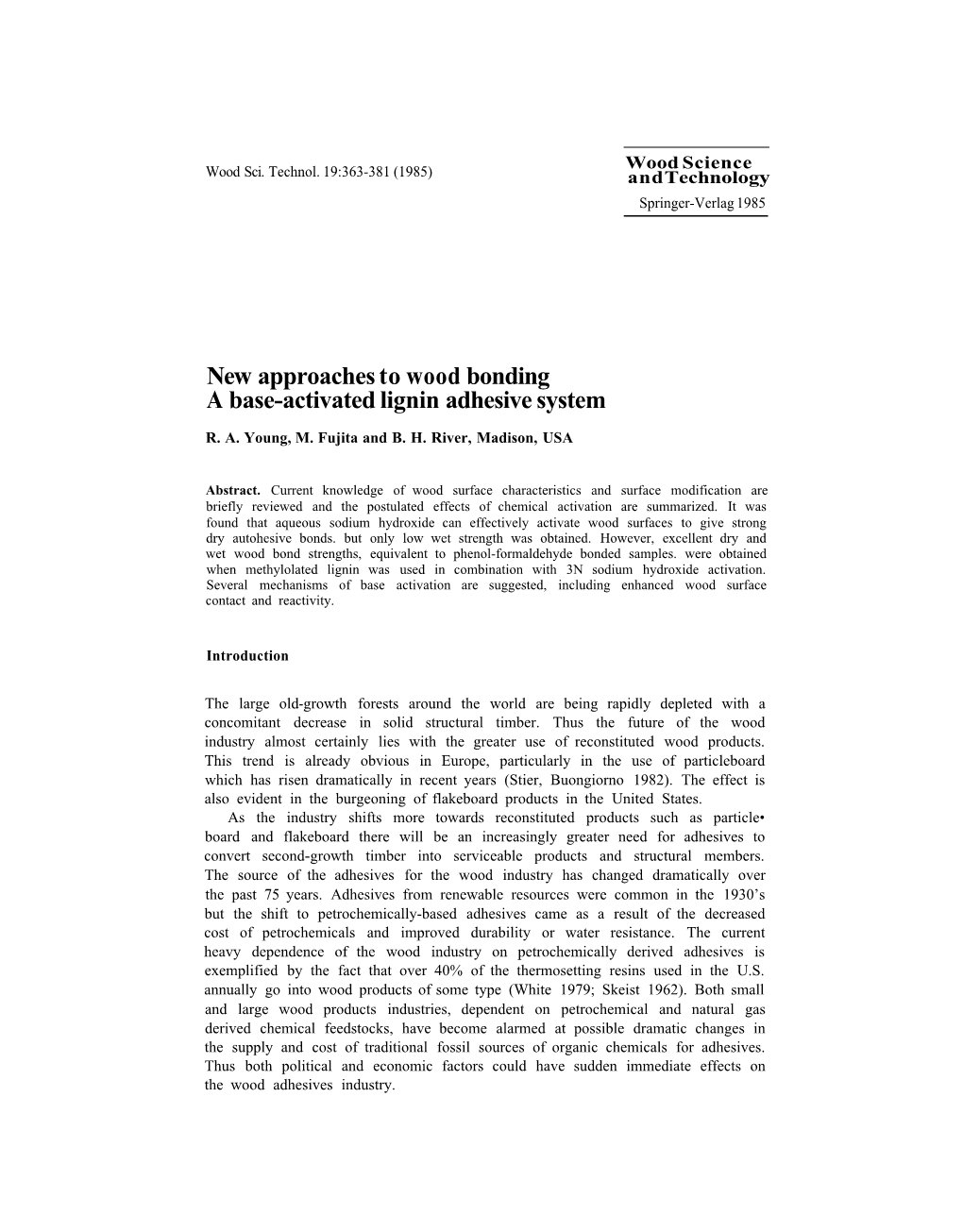 New Approaches to Wood Bonding a Base-Activated Lignin Adhesive System