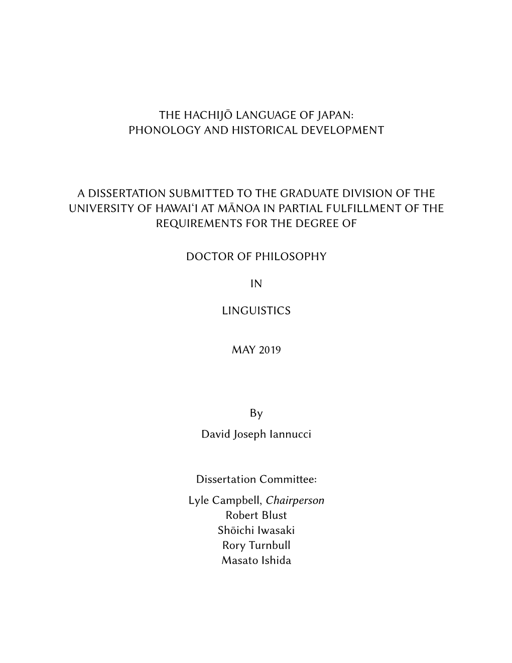 The Hachijō Language of Japan: Phonology and Historical Development