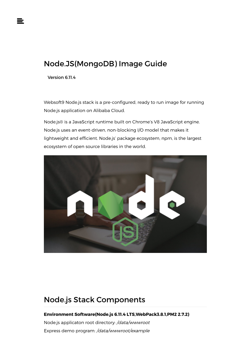 Node.JS(Mongodb) Image Guide Node.Js Stack Components